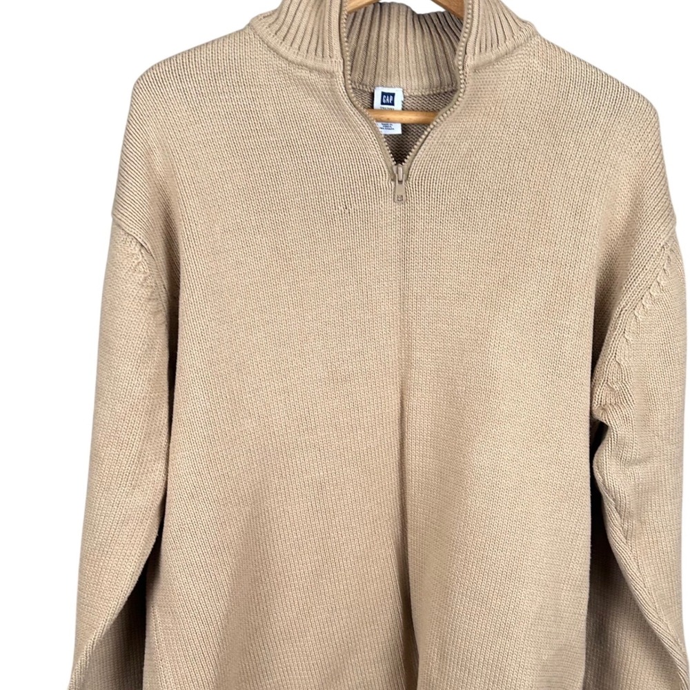 Gap Factory Store Mens XL Tan 100% Cotton Ribbed Quarter Zip Mock Neck Sweater
